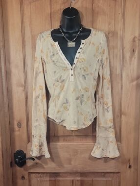 Free People Peachy Floral Button Down Henley